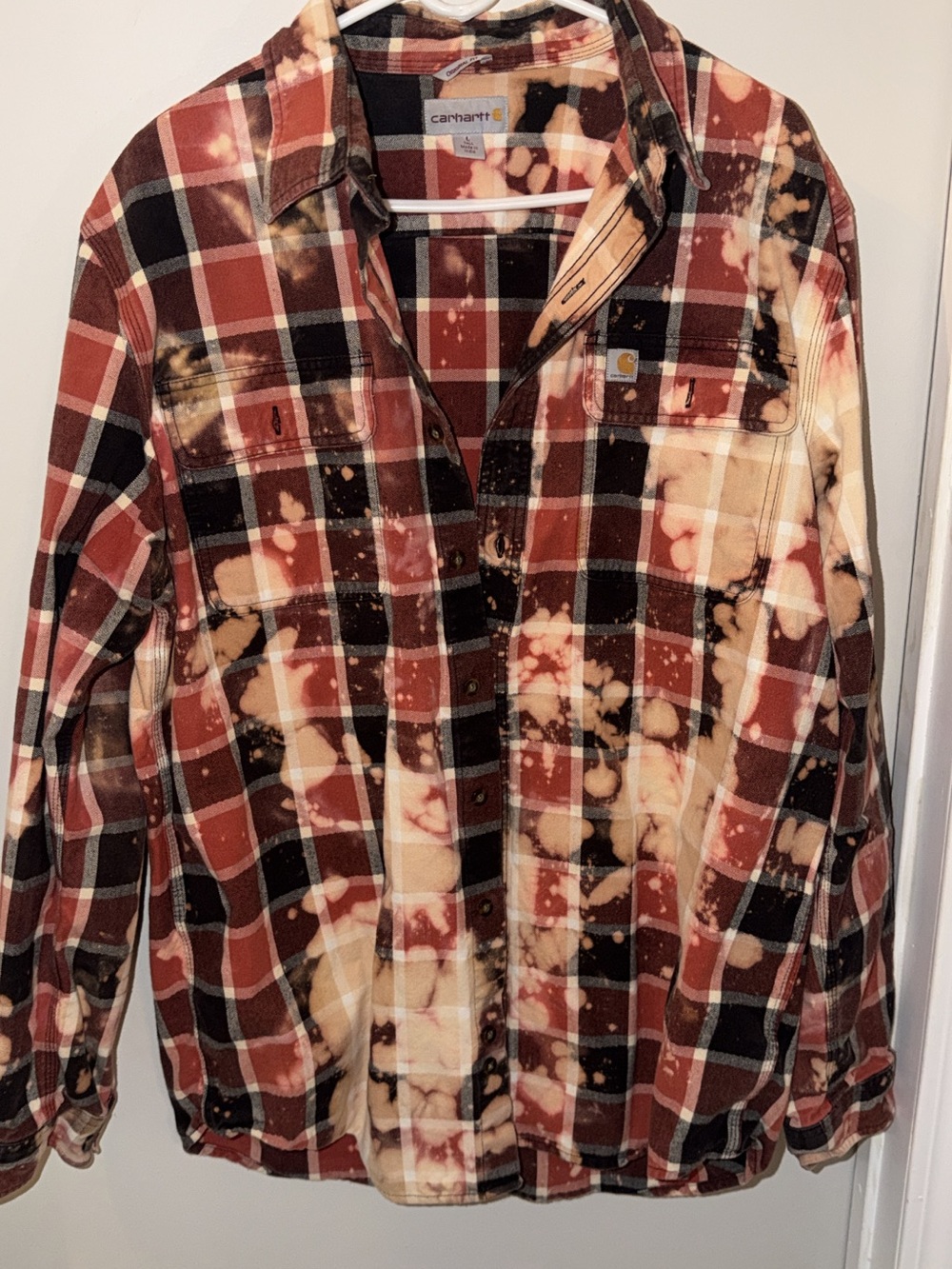 Carhartt Men's Rust, Black & Cream Bleached Plaid Button-Down Shirt